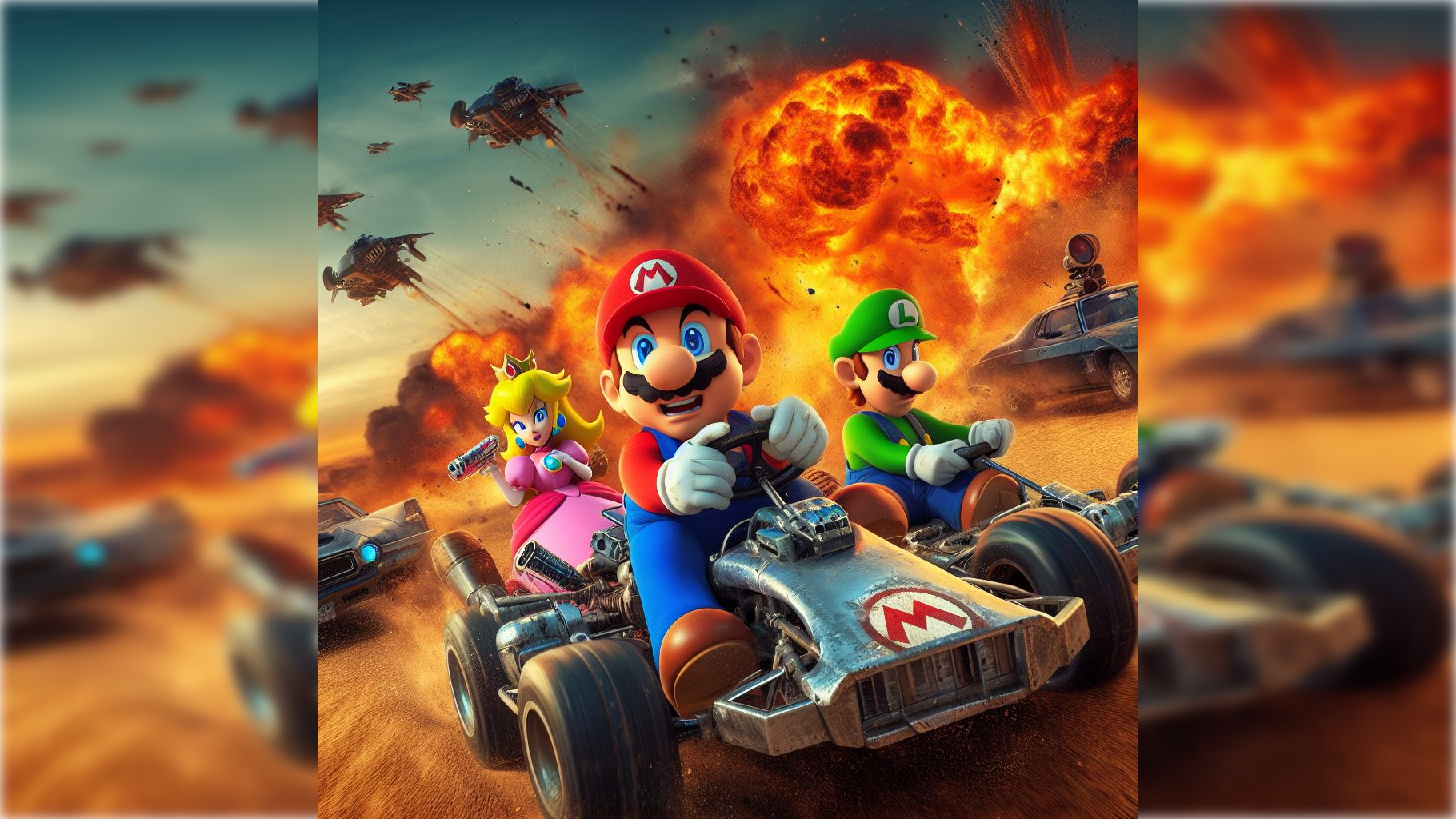 Mario Kart Mad Max Fury Road by Bing Image Creator