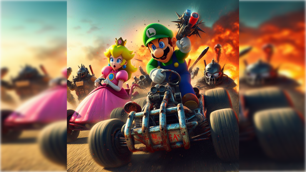 Mario Kart Mad Max Fury Road by Bing Image Creator